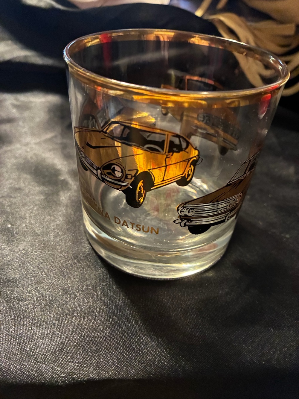 Vintage Gold Trim Glass lowball tumbler Pasadena Datsun